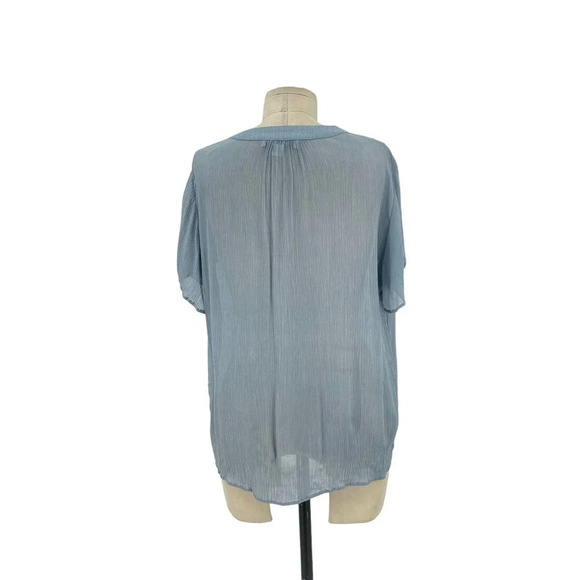 Amour Vert Blouse Top Shirt Tie Neck Short Sleeve Cupro Light Blue Size Small - Picture 5 of 7